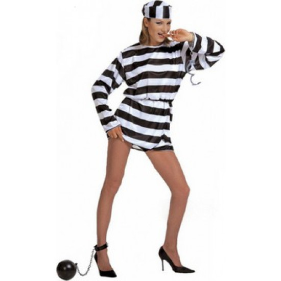  Mahkum Elbisesi Kadın Yetişkin | Çizgili Kostüm Modeli