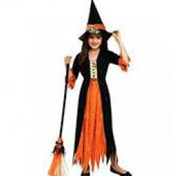 Halloween Turuncu Cadı Çocuk Kostümü | Cadılar Bayramı Çocuk Kıyafeti